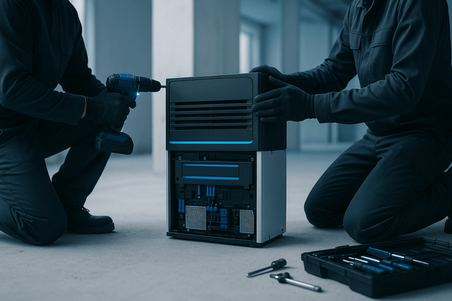Tecnico durante l'installazione di un impianto